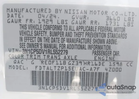 2024 Nissan Kicks Sr Xtronic Cvt z USA, uszkodzony, nr VIN 3N1CP5DV1RL552279